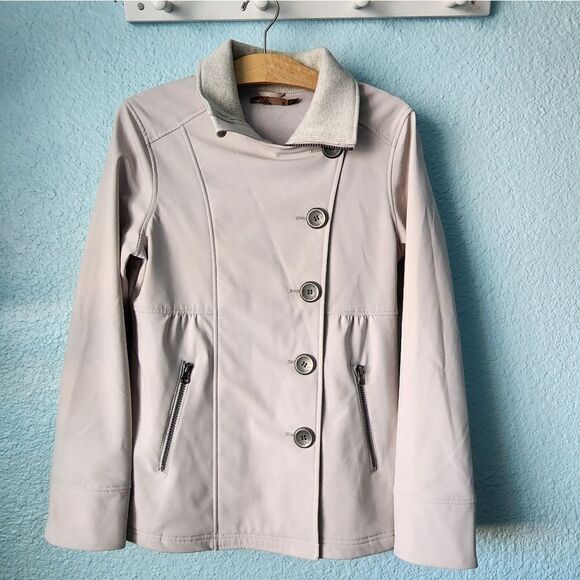 Prana mock neck zip up button front oatmeal jacket - Picture 1 of 15